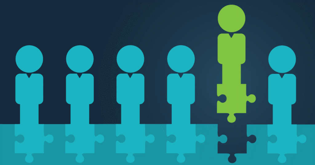 A green icon among 5 blue icons that stand out. 